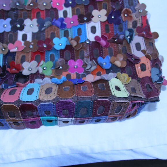 Leather flower boho flowerette slouchy purse bag festival - Picture 10 of 16